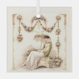 Regency Rose Garden Reading Lady Ornament Aus Glas