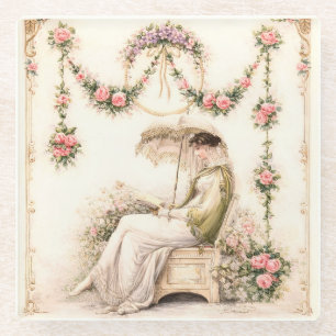 Regency-Rosengarten Lesende Dame Glasuntersetzer