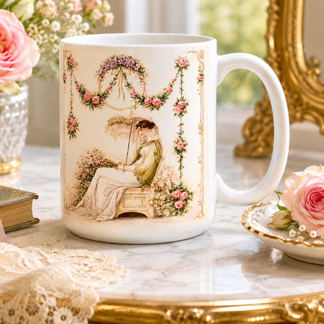 Regency-Rosengarten Lesende Dame Kaffeetasse (Von Creator hochgeladen)