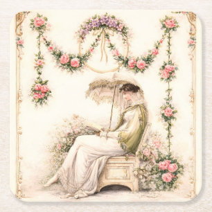 Regency-Rosengarten Lesende Dame Rechteckiger Pappuntersetzer