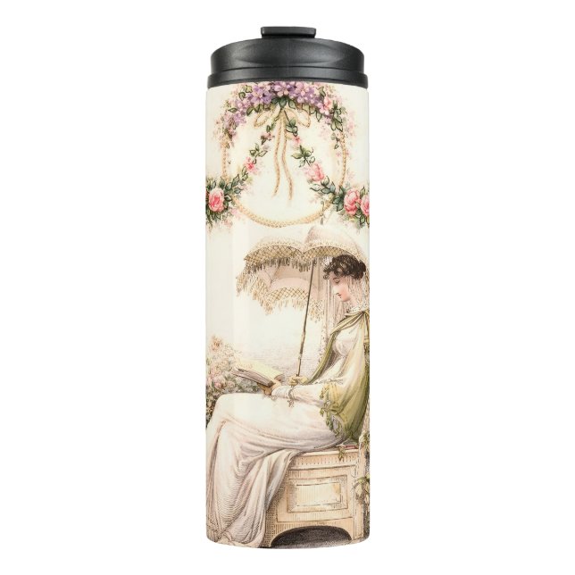 Regency-Rosengarten Lesende Dame Thermosbecher (Vorderseite)