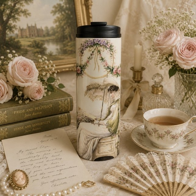 Regency-Rosengarten Lesende Dame Thermosbecher (Von Creator hochgeladen)
