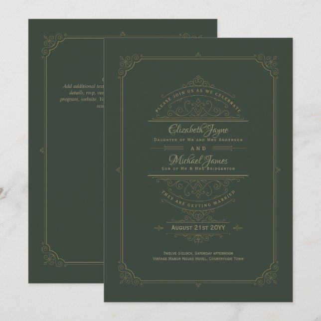 Regency Wedding Einladungen Vintag Green (Vorne/Hinten)