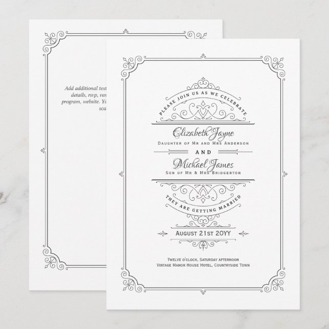 Regency Wedding Einladungen Vintag Themed Classic (Vorne/Hinten)