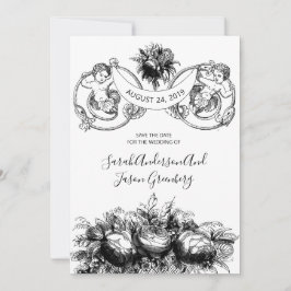 Regencycore Schwarz-weißer Pen Tinte Wash Floral Save The Date