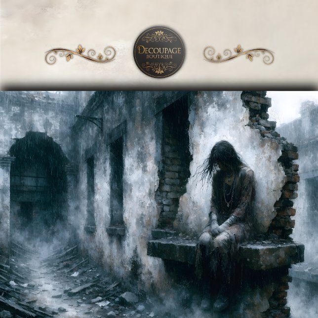 Regendurchtränkte Stadtfrau Dunkelblaue Decoupage Seidenpapier (Rain Soaked Urban Woman Dark Blue Decoupage Tissue Paper)