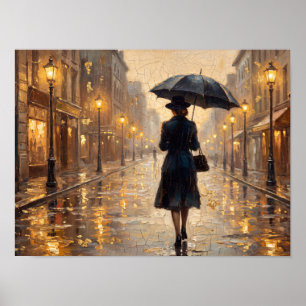 Regengasse Stadtstraßen-Schirm-Malerei Poster