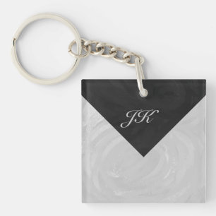 Regenhimmel Grau und Schwarz Monogramm Schlüsselanhänger