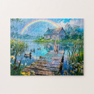 Regenhütte mit Enten, Reiher und Waldstrom
