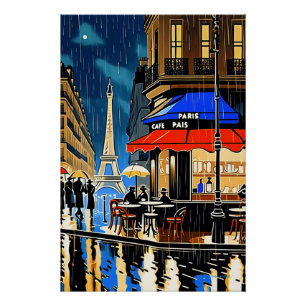 Regennacht in Paris: Vintage-Café-Plakat Poster