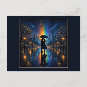 Regennacht-Kuss unter dem Regenschirm, Regenbogen- Postkarte