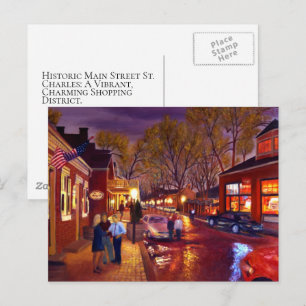Regennächtliche Main Street St. Charles Cityscape Postkarte