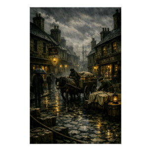Regennasse viktorianische Straßenszene von BurnsIn Poster