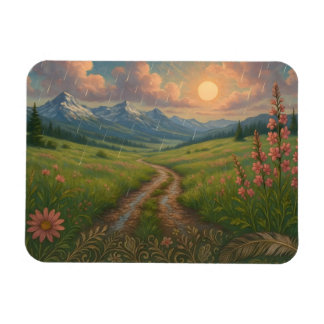 Regenreicher Morgen am Berg Magnet