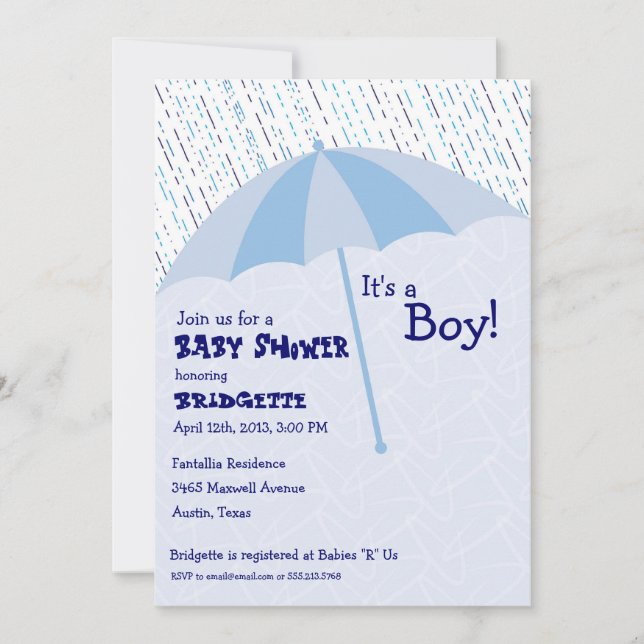 Regenschirm-Babyparty-Blau-Einladung Einladung (Vorderseite)