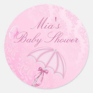 Regenschirm-Design Baby Shower Aufkleber Rosa