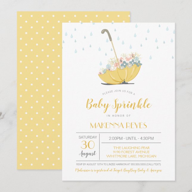 Regenschirm mit Blumen-Geschlechts-neutralem Baby Einladung (Vorne/Hinten)