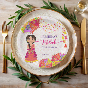 Regenschirme niedlicher indischer Braut aus Mehndi Pappteller