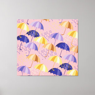 Regenschirme, Tropfen, buntes nahtloses Motiv. Leinwanddruck