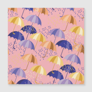 Regenschirme, Tropfen, buntes nahtloses Motiv. Magnetkarte