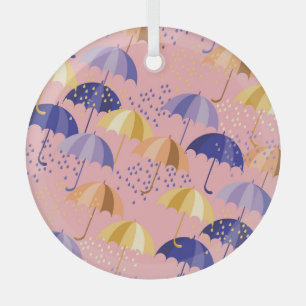 Regenschirme, Tropfen, buntes nahtloses Motiv. Ornament Aus Glas