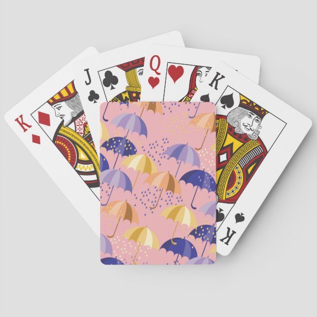 Regenschirme, Tropfen, buntes nahtloses Motiv. Spielkarten (Rückseite)