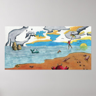 Regenschirmfahrt über den Ozean Poster