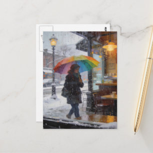 Regentag-Abstrakt Frau Mit Regenschirm Fenster Postkarte
