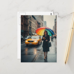 Regentag-Abstrakt Frau mit Regenschirm Postkarte