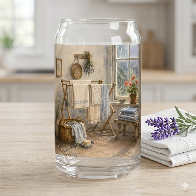 Regentag-Cottage-Wäscheraum Dosenglas (Rainy Day Cottage Laundry Room Can Glass)