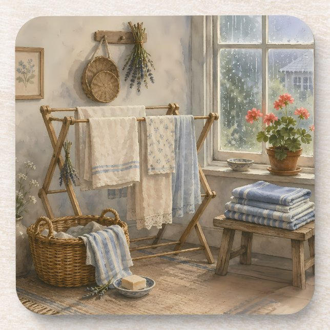 Regentag-Cottage-Wäscheraum Getränkeuntersetzer (Vorderseite)