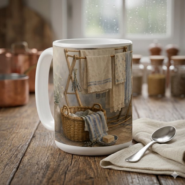 Regentag-Cottage-Wäscheraum Kaffeetasse (Rainy Day Cottage Laundry Room Coffee Mug)
