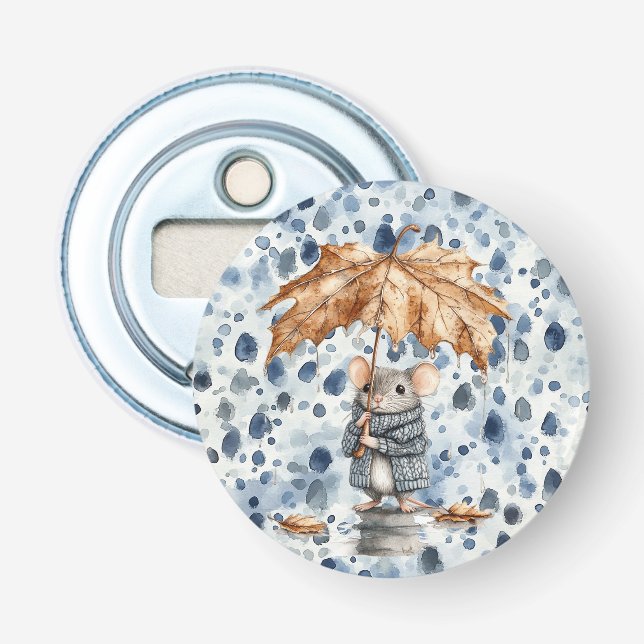 Regentage Blaue Maus Blatt Regenschirm Flaschenöffner (Vorderseite)