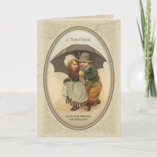Regentagsfreunde Vintage-Illustration Karte