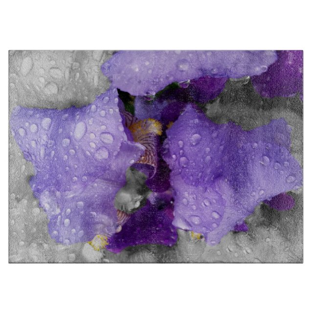 Regentropfen an Iris Schneidebrett (Vorderseite)