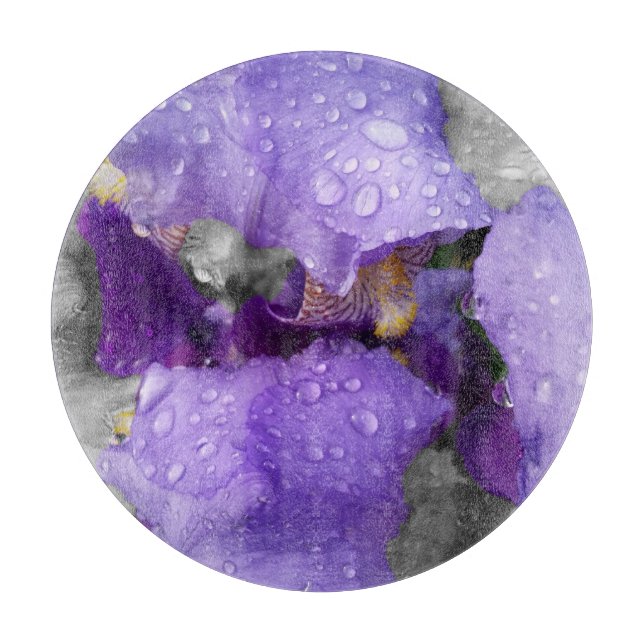 Regentropfen an Iris Schneidebrett (Vorderseite)