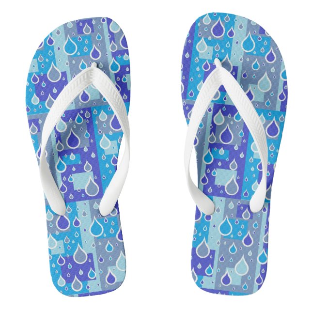 Regentropfen April-Schauer Multi Blau Design Flip Flops (Fußbett)