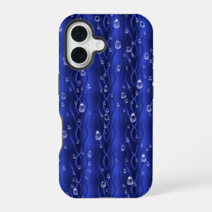 Regentropfen auf blauem Metall iPhone 16 Hülle