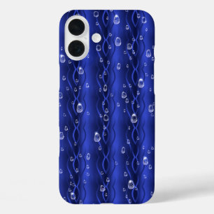 Regentropfen auf blauem Metall iPhone 16 Plus Hülle