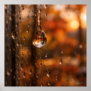 Regentropfen auf Fenster Herbst Bokeh Fotografie Poster