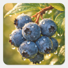 Regentropfen auf reifen Blaubeeren Quadratischer Aufkleber