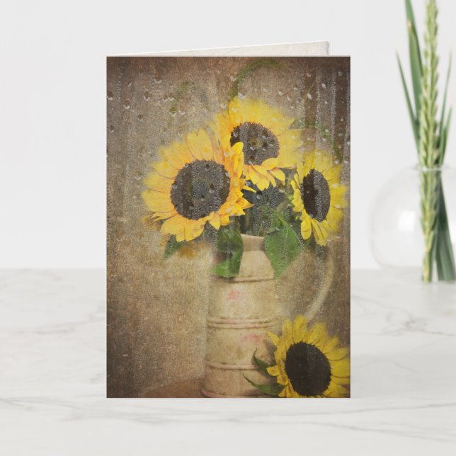 Regentropfen auf Sonnenblumenstrauß Karte (Vorderseite)