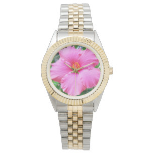 "Regentropfen-Blütenblätter: Rosa Hibiskus in sanf Armbanduhr