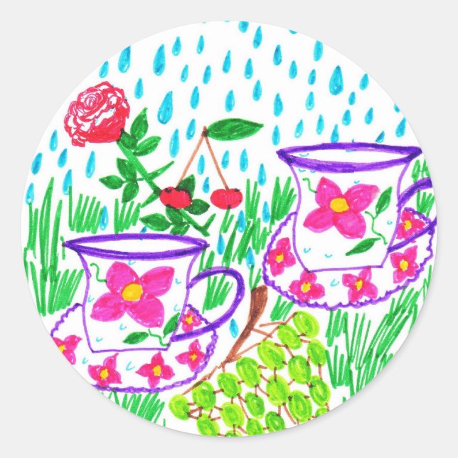 Regentropfen Runder Aufkleber (Vorderseite)