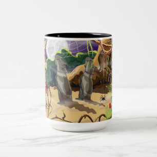 Regenwald versteckter Tempel Illustration. Zweifarbige Tasse