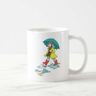Regenwetter-Rote Gummistiefel mit Ente & Regenschi Kaffeetasse