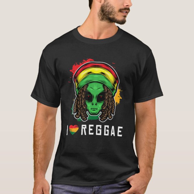 Reggae Alien Rastafari Dreadlocks Reggaeton Jamaic T-Shirt (Vorderseite)