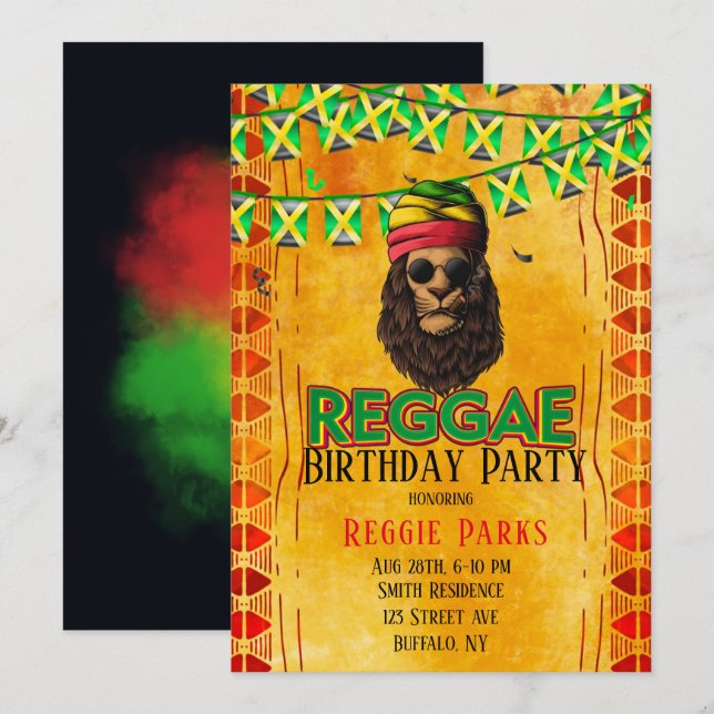 Reggae Birthday Party Einladung (Vorne/Hinten)