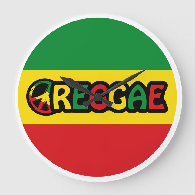 Reggae-Design mit Reggaefarben Große Wanduhr (Vorderseite)