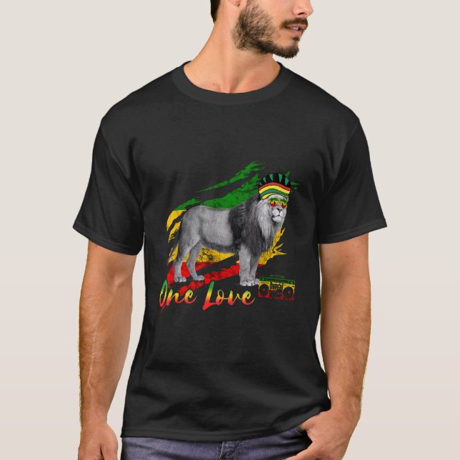 Reggae Lion Of Judah Rastafari Jamaican One Love M T-Shirt (Vorderseite)